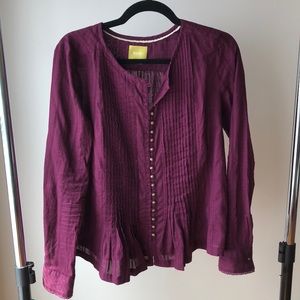 Anthropologie Maroon Long Sleeve Button Up Blouse